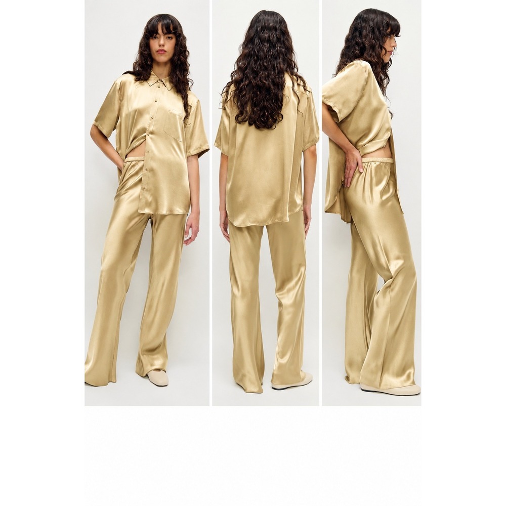 Silk Laundry Wide Leg Trousers Women Champagne Gold 100% Silk